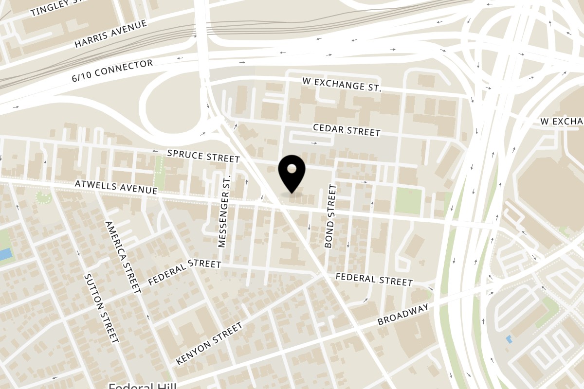 Map showing the location of Sicilia's Pizzeria on 181 Atwells Ave in Providence
